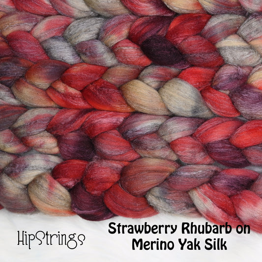 Strawberry Rhubarb on Hand Dyed Merino Yak Silk Combed Top - 4 oz