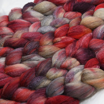 Strawberry Rhubarb on Hand Dyed Merino Yak Silk Combed Top - 4 oz