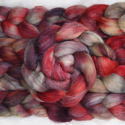 Strawberry Rhubarb on Hand Dyed Merino Yak Silk Combed Top - 4 oz