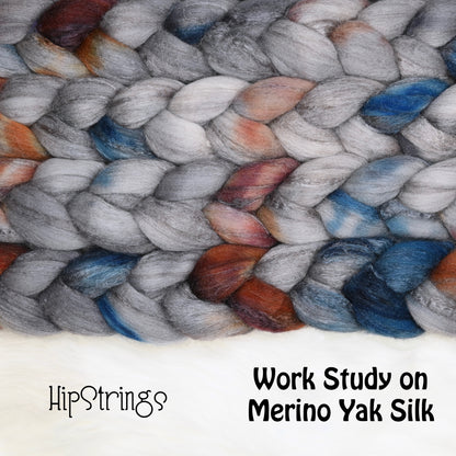 Work Study on Hand Dyed Merino Yak Silk Combed Top - 4 oz