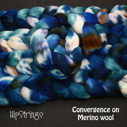Convergence on Hand Dyed 21.5 micron Merino Wool Combed Top - 4 oz