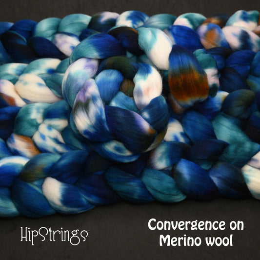 Convergence on Hand Dyed 21.5 micron Merino Wool Combed Top - 4 oz