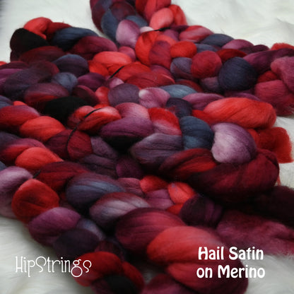 Hail Satin on Hand Dyed 21.5 micron Merino Wool Combed Top - 4 oz