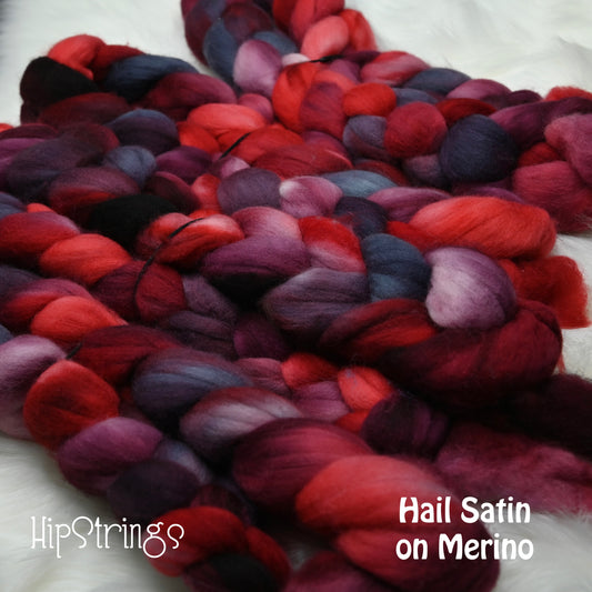 Hail Satin on Hand Dyed 21.5 micron Merino Wool Combed Top - 4 oz