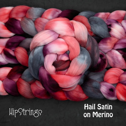 Hail Satin on Hand Dyed 21.5 micron Merino Wool Combed Top - 4 oz