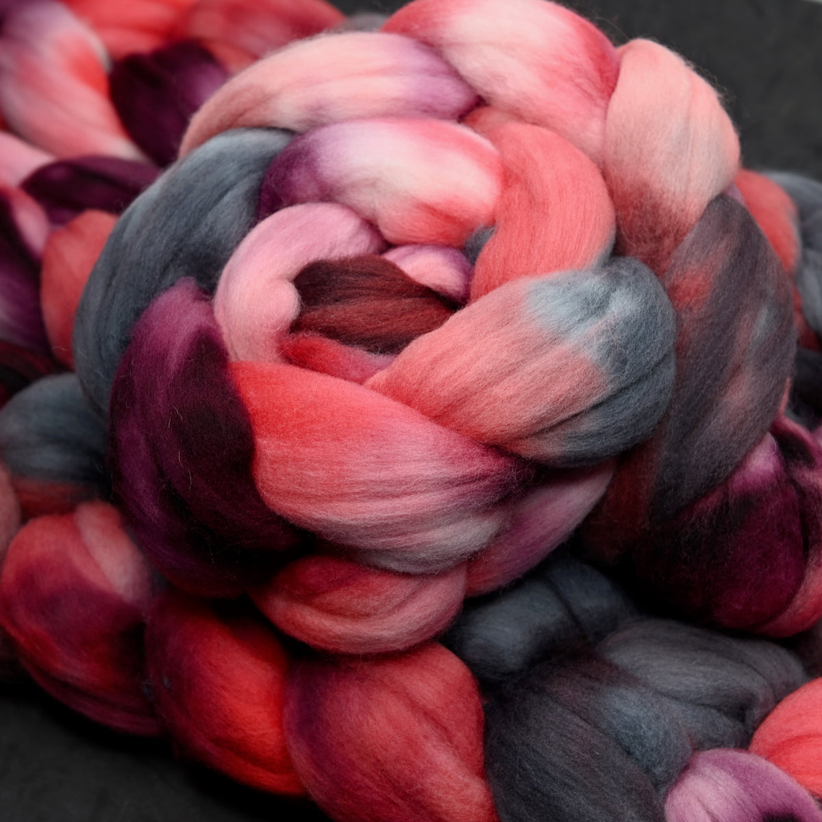 Hail Satin on Hand Dyed 21.5 micron Merino Wool Combed Top - 4 oz