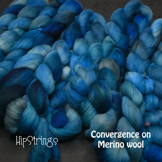 Convergence on Hand Dyed 21.5 micron Merino Wool Combed Top - 4 oz