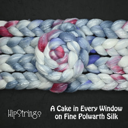 A Cake in Every Window on Hand Dyed Fine Polwarth Silk Combed Top - 4 oz