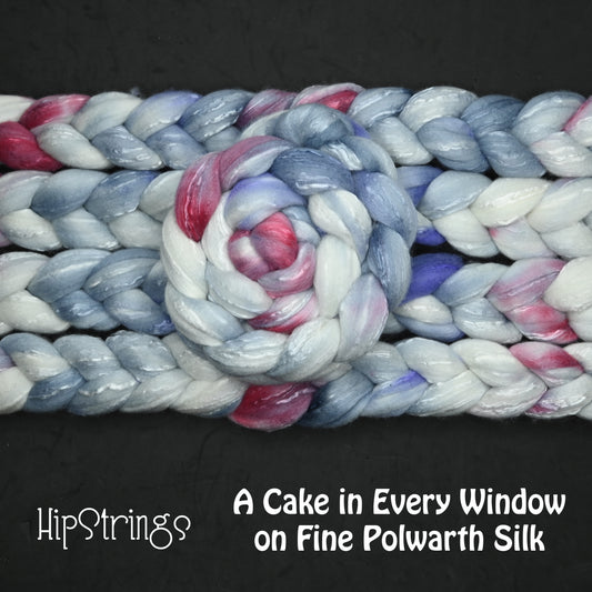 A Cake in Every Window on Hand Dyed Fine Polwarth Silk Combed Top - 4 oz