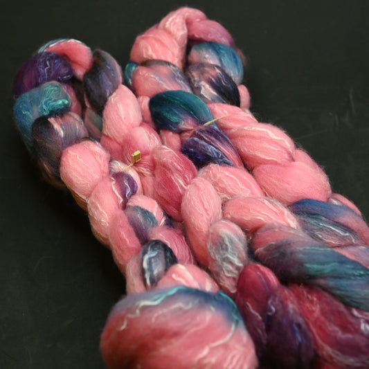 Advanced Marriage Counseling on Hand Dyed Organic Polwarth Wool Silk Combed Top - 4 oz