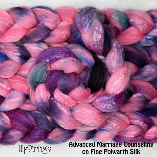 Advanced Marriage Counseling on Hand Dyed Fine Polwarth Wool Silk Combed Top - 4 oz