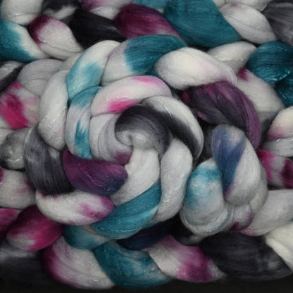 Exhausted Pigeon on Hand Dyed Fine Polwarth Wool Silk Combed Top - 4 oz