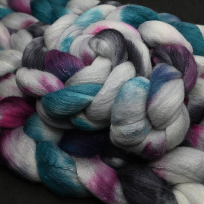 Exhausted Pigeon on Hand Dyed Fine Polwarth Wool Silk Combed Top - 4 oz