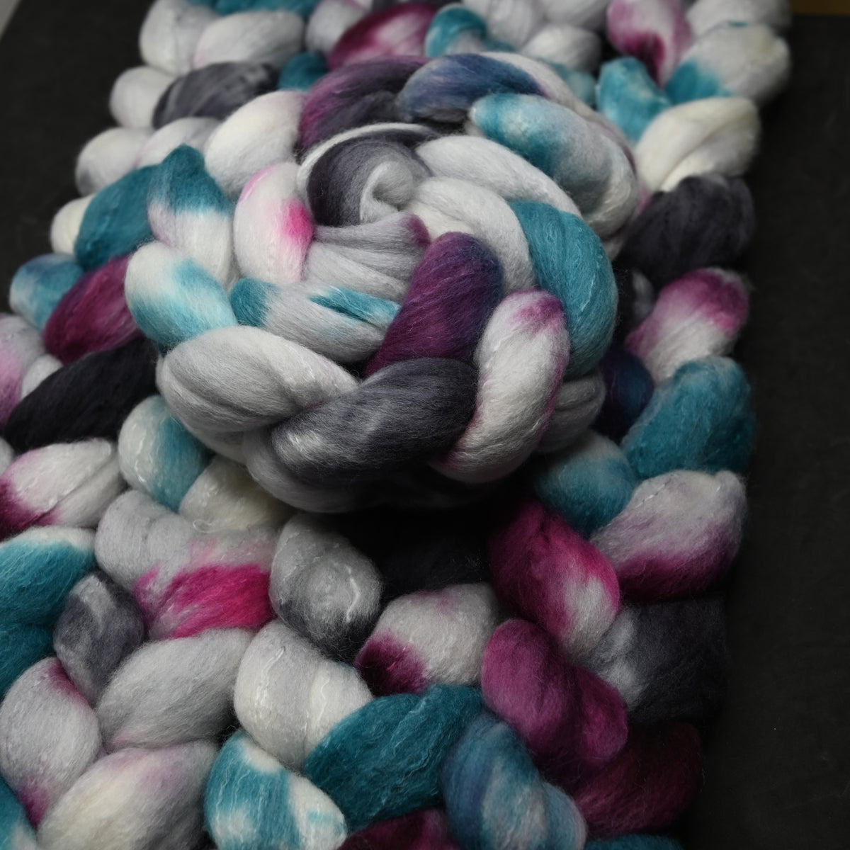 Exhausted Pigeon on Hand Dyed Fine Polwarth Wool Silk Combed Top - 4 oz