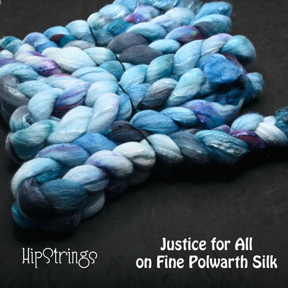 Justice for All on Hand Dyed Fine Polwarth Wool Silk Combed Top - 4 oz