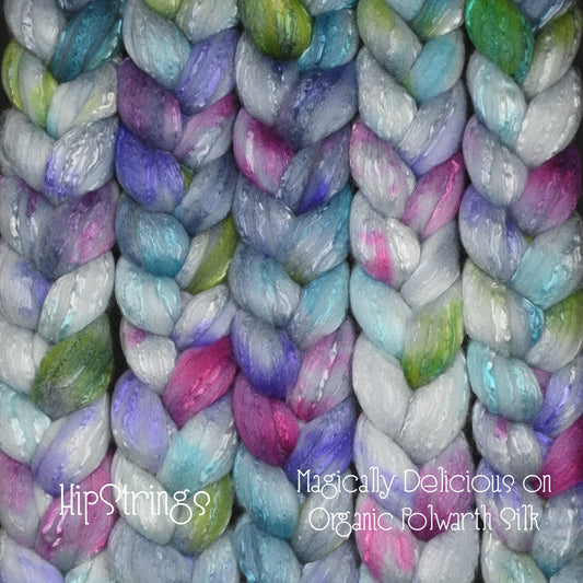 Magically Delicious on Hand Dyed Fine Polwarth Silk Combed Top - 4 oz