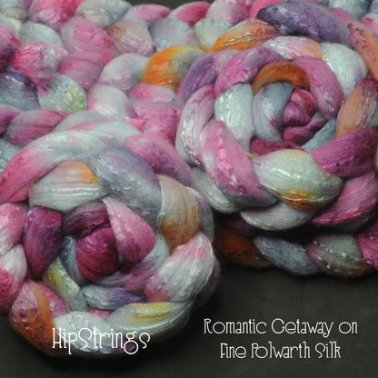 Romantic Getaway on Hand Dyed Fine Polwarth Wool Silk Combed Top - 4 oz
