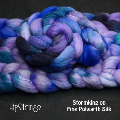 Stormking on Hand Dyed Fine Polwarth Wool Silk Combed Top - 4 oz