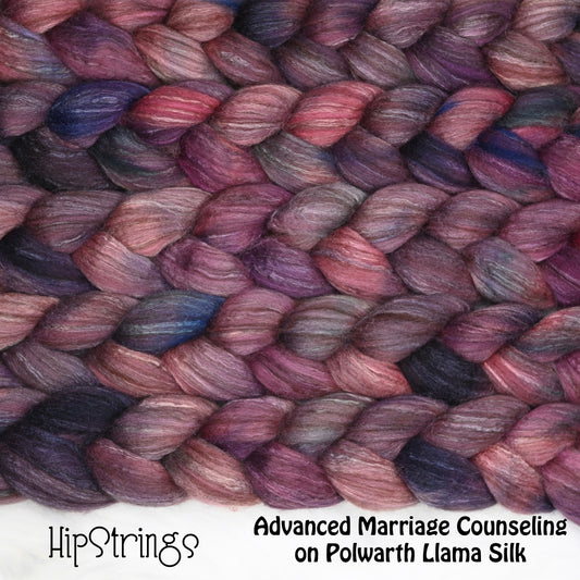 Advanced Marriage Counseling on Hand Dyed Polwarth Wool Llama Silk Combed Top - 4 oz