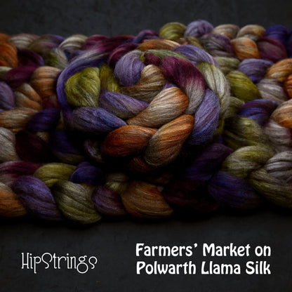 Farmers' Market on Hand Dyed Polwarth Wool Llama Silk Combed Top - 4 oz