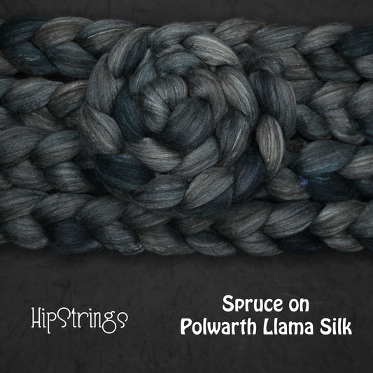 Spruce on Hand Dyed Polwarth Wool Llama Silk Combed Top - 4 oz