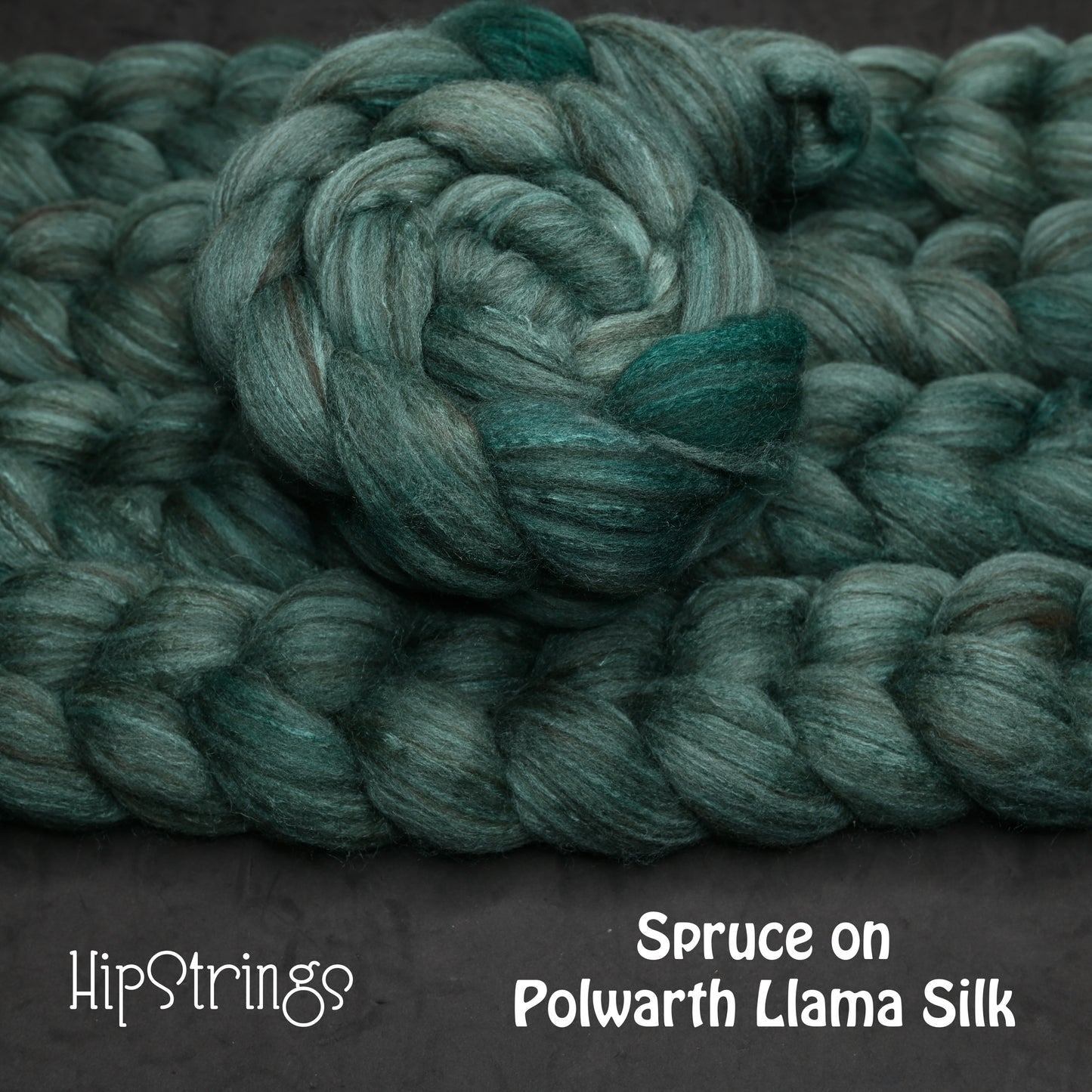 Spruce on Hand Dyed Polwarth Wool Llama Silk Combed Top - 4 oz