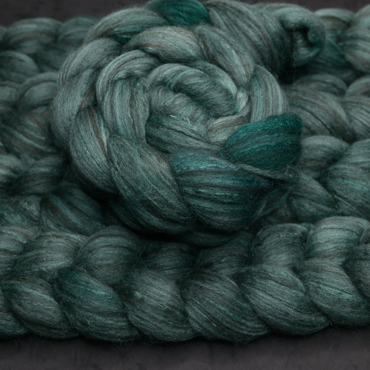 Spruce on Hand Dyed Polwarth Wool Llama Silk Combed Top - 4 oz