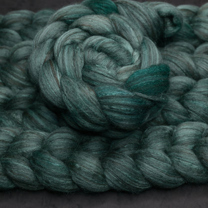 Spruce on Hand Dyed Polwarth Wool Llama Silk Combed Top - 4 oz