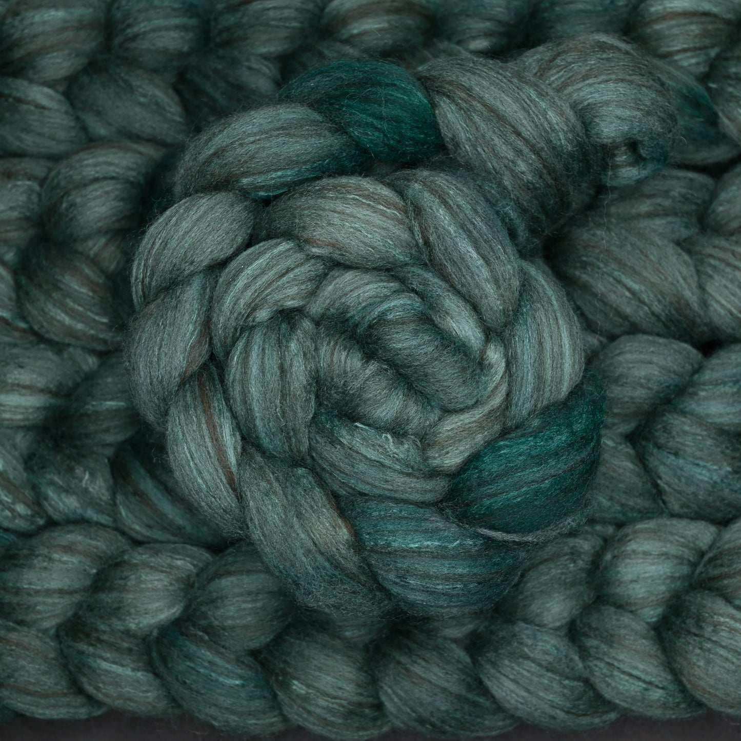 Spruce on Hand Dyed Polwarth Wool Llama Silk Combed Top - 4 oz