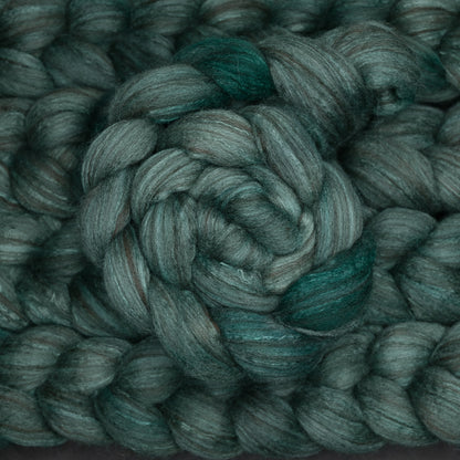 Spruce on Hand Dyed Polwarth Wool Llama Silk Combed Top - 4 oz