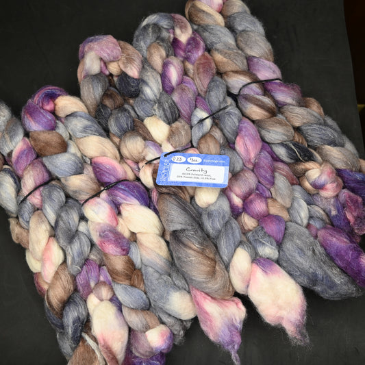 Gravity on Hand Dyed Polwarth/Silk/Flax Combed Top - 4 oz