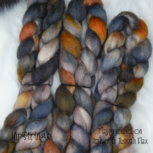 Playground on Hand Dyed Polwarth/Silk/Flax Combed Wool Top - 4 oz