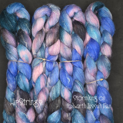 Stormking on Hand Dyed Polwarth/Silk/Flax Combed Top - 4 oz