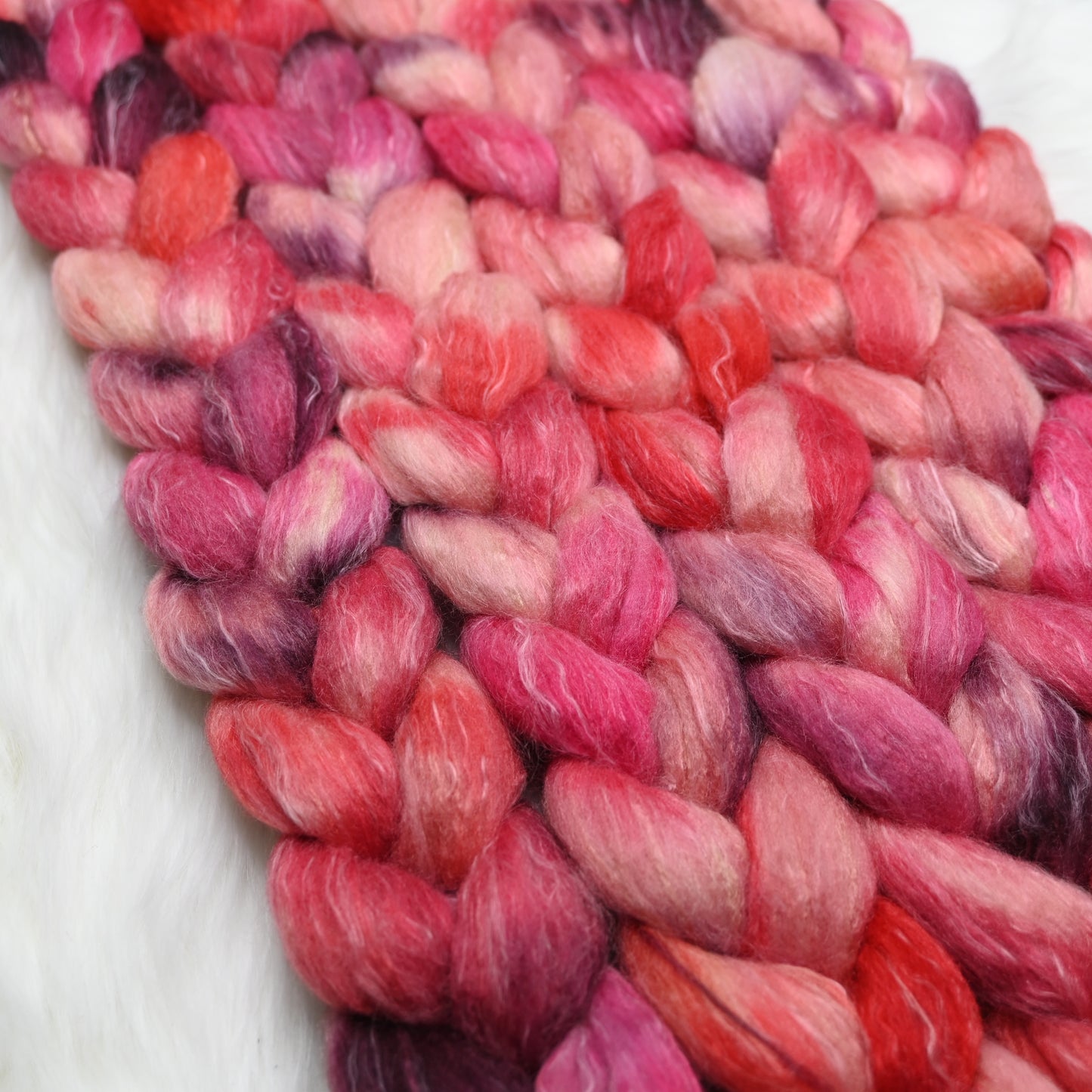 Fifty Shades of Malus on Hand Dyed Polwarth Silk Ramie Combed Top - 4 oz