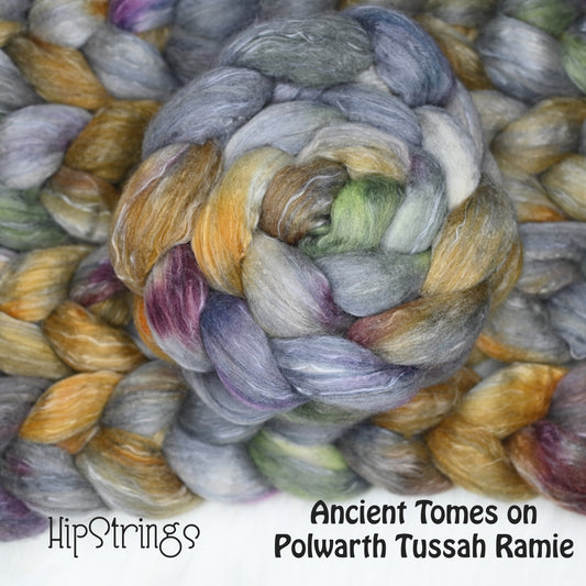 Ancient Tomes on Hand Dyed Polwarth Silk Ramie Combed Top - 4 oz