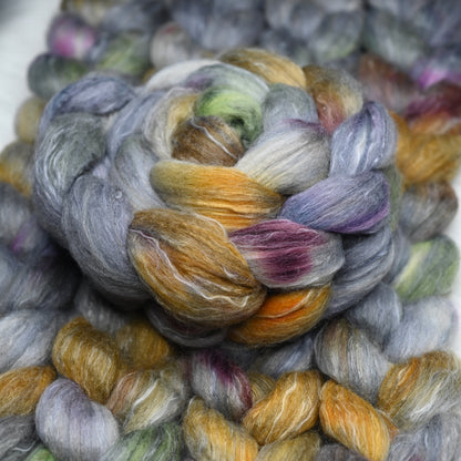 Ancient Tomes on Hand Dyed Polwarth Silk Ramie Combed Top - 4 oz