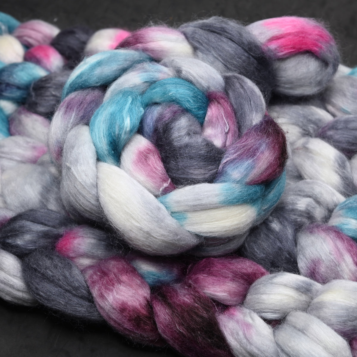 Exhausted Pigeon on Hand Dyed Polwarth Silk Ramie Combed Top - 4 oz