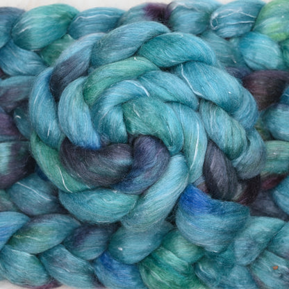 Never Going to Give You Up on Hand Dyed Polwarth Silk Ramie Combed Top - 4 oz