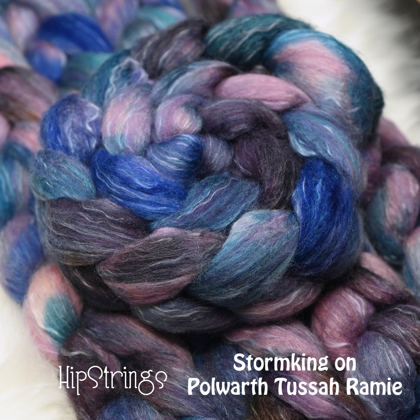 Stormking on Hand Dyed Polwarth Silk Ramie Combed Top - 4 oz