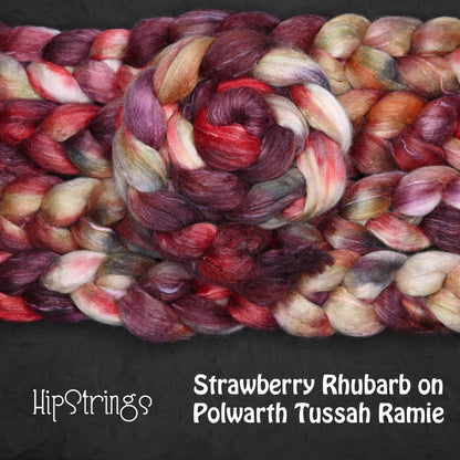 Strawberry Rhubarb on Hand Dyed Polwarth Silk Ramie Combed Top - 4 oz