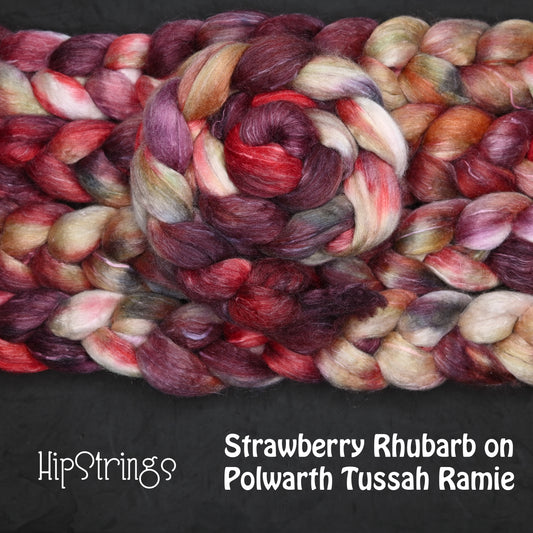 Strawberry Rhubarb on Hand Dyed Polwarth Silk Ramie Combed Top - 4 oz