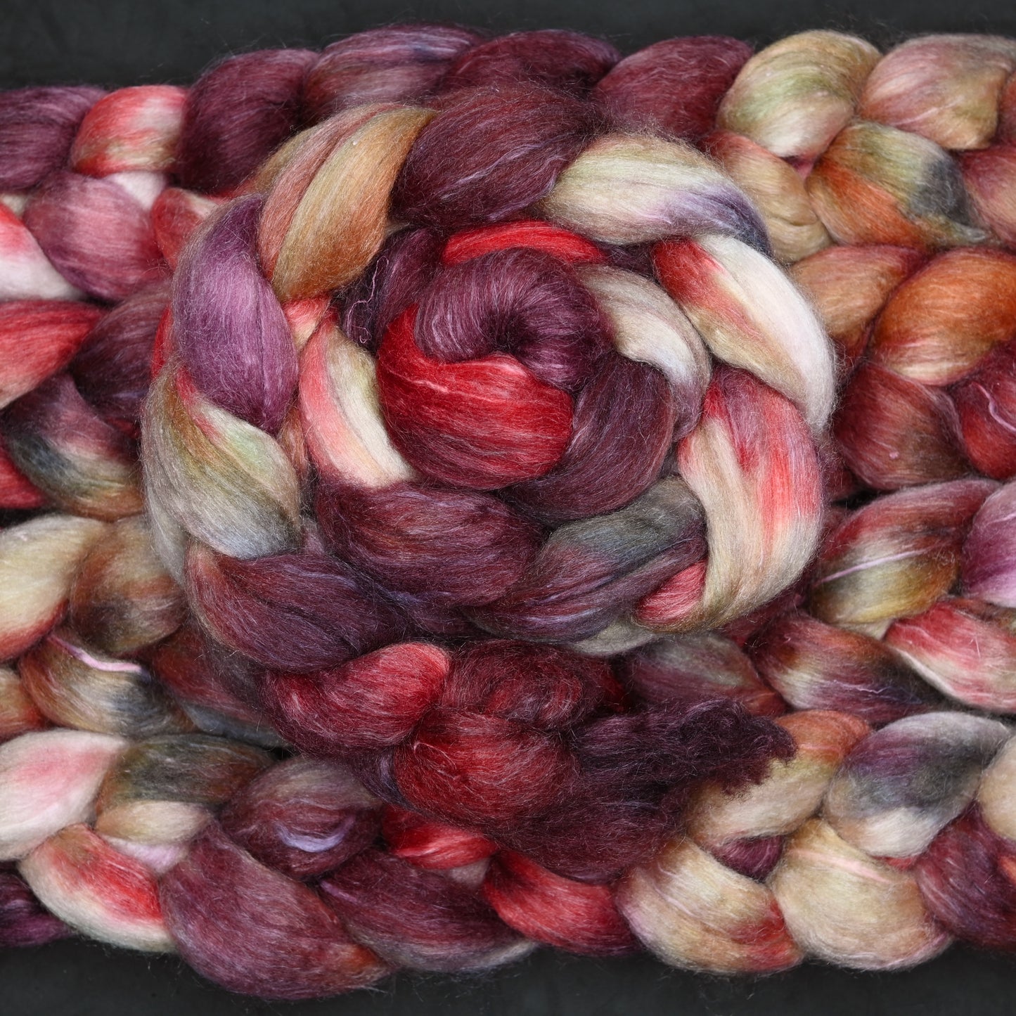 Strawberry Rhubarb on Hand Dyed Polwarth Silk Ramie Combed Top - 4 oz
