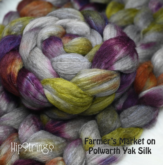 Farmer's Market on Hand Dyed Polwarth Wool Yak Silk Combed Top - 4 oz