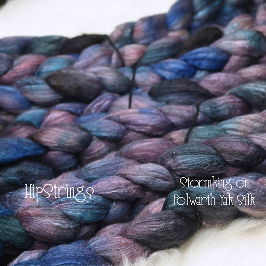 Stormking on Hand Dyed Polwarth Wool Yak Silk Combed Top - 4 oz