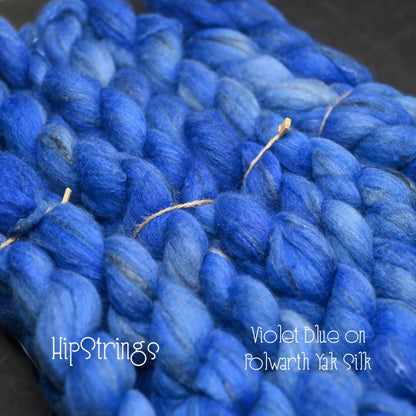 Violet Blue on Hand Dyed Polwarth Wool Yak Silk Combed Top - 4 oz