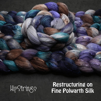 Restructuring on Hand Dyed Fine Polwarth Silk Combed Top - 4 oz