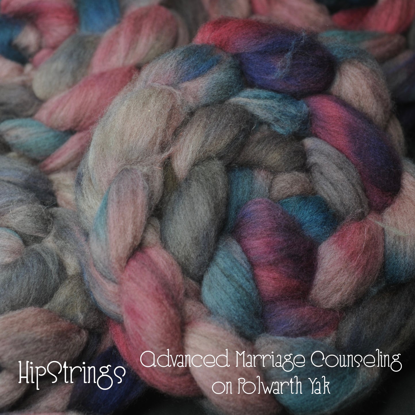 Advanced Marriage Counseling on Hand Dyed 60/40 Polwarth Wool Yak Combed Top - 4 oz