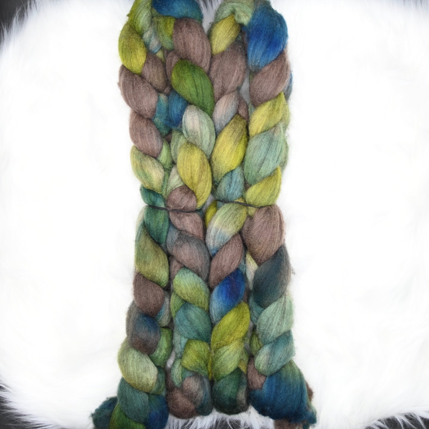 Sky Above, Ground Below on Hand Dyed 60/40 Polwarth Wool Yak Combed Top - 4 oz