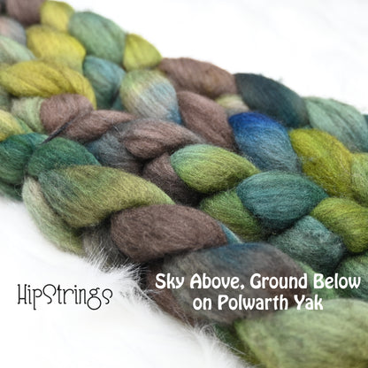 Sky Above, Ground Below on Hand Dyed 60/40 Polwarth Wool Yak Combed Top - 4 oz