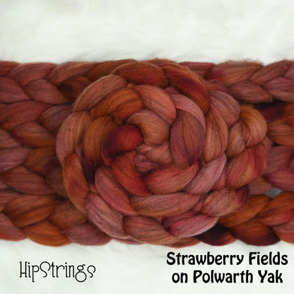 Strawberry Fields on Hand Dyed 60/40 Polwarth Wool Yak Combed Top - 4 oz